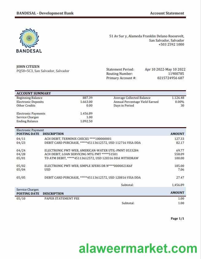 Salvador Bandesal Bank statement
